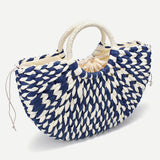 New Women round bucket semicircle straw bag